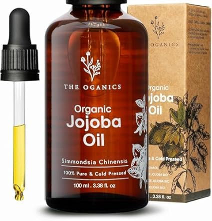 THE OGANICS® Jojoba Oil 100ml - Organic, 100% Pure Cold-Pressed - Natural Moisturiser for Face, Body, Hair, Beard & Nails – Vegan, Cruelty-Free – Amber Glass Bottle with Pipette