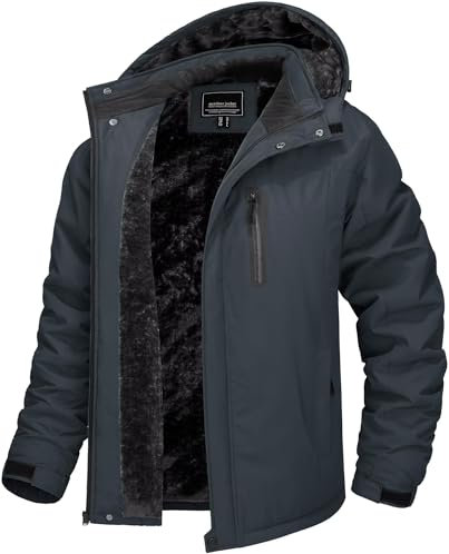 TACVASEN Snowboardjacke Herren Wasserdicht Fleece Gefüttert Thermojacke Winddicht Atmungsaktivwinterjacke Dunkelgrau, M