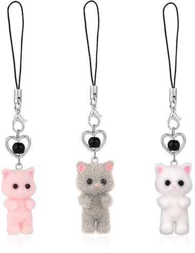 NQEUEPN 3stk Süße Katzen-Handyanhänger, Kawaii-Katzen-Handyanhänger Y2K Flauschiger Handyanhänger Ästhetischer Süßer Katzen-Handyanhänger Handykamera Schlüsselbund Tasche Dekorationszubehör(Stil A)