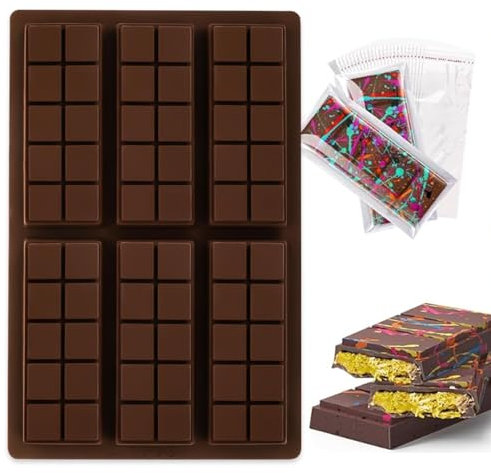 Kabwea 6 Kavitäten Schokoladenriegelform Tief - 100pcs Beutel, Silikonform Schokolade (10 Snap)