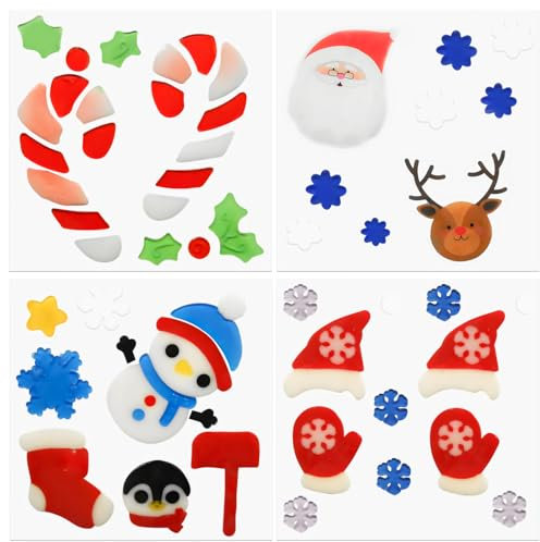 4 Pezzi di Adesivi in Gel Spessi Natalizi, Decorazioni per Finestre di Natale per Bambini, Facili da Installare, Simpatici Adesivi in Gelatina