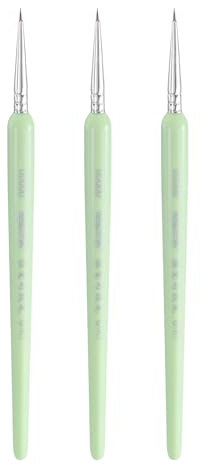 sourcing map 3pcs Detail Paint Brushes 5mm Pointed Tip Nylon Hair Miniature Painting Brush for Watercolor Oil Acrylic Painting(00000#), Green