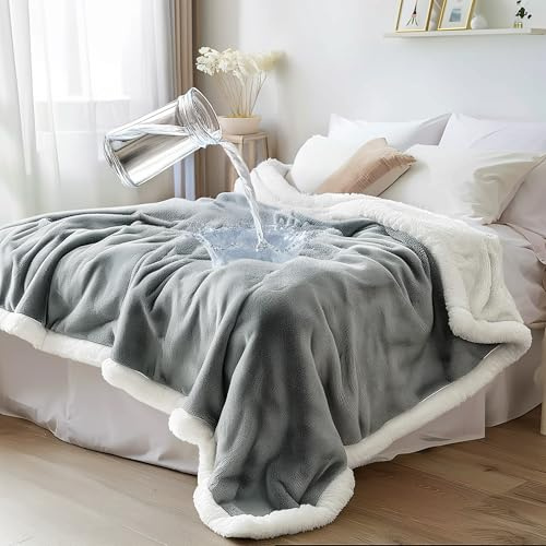Bedding Aid - Coperta impermeabile formato full - in pile soffice su entrambi i lati, senza sbavature, a prova di perdite, anti-macchia e impermeabile, Sherpa a doppio lato (grigio velluto/bianco