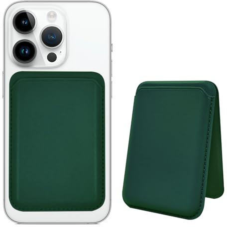 AFARER Wallet Leder Kompatibel mit MagSafe,Magnetic Wallet,Kunstleder Halter mit Standfunktion,Mag-Safe Card Holder,RFID-Handy Kartenhalter,für iPhone 16/15/14/13/12 Serie,Grasgrün