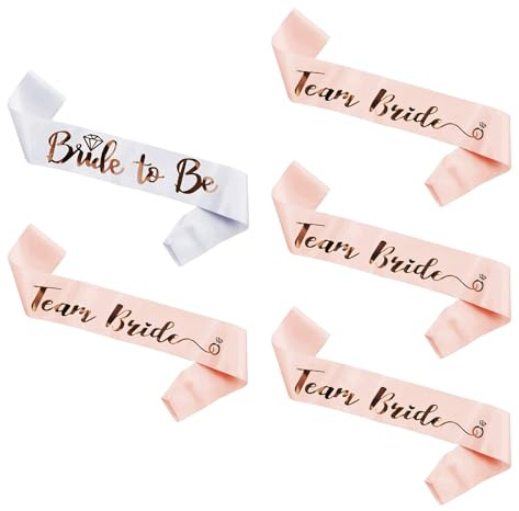 5 Pcs Team Bride Schärpe,JGA Accessoires Frauen,JGA Schärpe,Junggesellenabschied Frauen,Braut Schärpen Set,Junggesellinnenabschied Junggesellenabschied(Team Braut RoséGold)