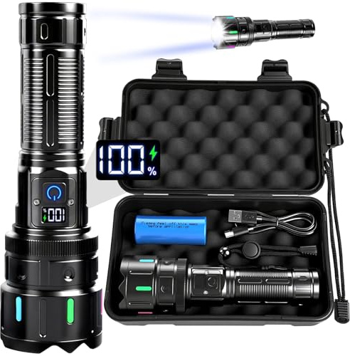Vicloon Taschenlampe LED Aufladbar, 500000 Lumen Extrem Hell Zoombare Taschenlampen Starke mit 5 Lichtmodi, USB C Batteriebetrieben, IP53 Wasserdichte Flashlight Torch für Camping Wandern Notfälle
