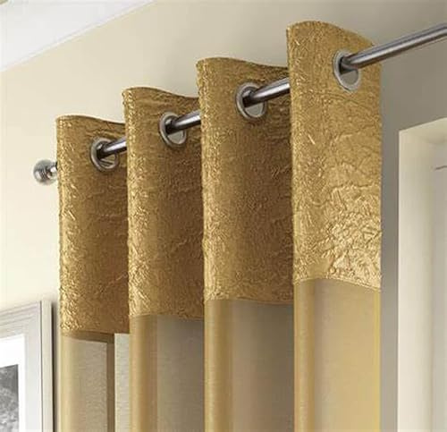 Maple Textiles Eyelet Heading Voile Crushed Metallic Satin Curtain Panel Ring Top Available in 3 sizes (1, Ochre, 90 Drop)