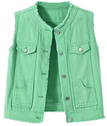 TDEOK Damen Jeansweste Ärmellos Denim Jacket Women Oversized Bikerweste Jeans Jeansjacke Einfarbig Arbeitsweste Mit Knöpfen Freizeitweste Vintage Denim Westen Kurz Cardigan Lässige Übergangsjacke