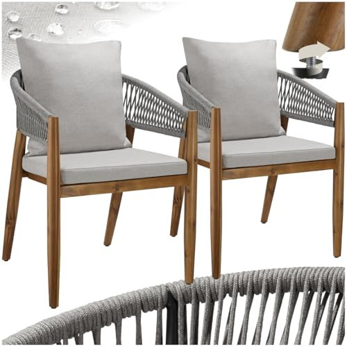 tectake® Gartenmöbel Set, Gartenstuhl Holz Rope Design, Balkon Sessel, Outdoor Möbel, Gartenstühle, Balkonmöbel, Terrassenmöbel, Wintergarten, Sitzgruppe Outdoor, Balkonstühle - Greige, 2er Set