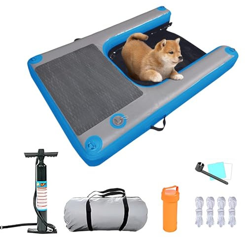 rampe d'eau gonflable pour chien Grande rampe gonflable pour chien pour bateau, quai flottant et rampe pour bateau pour chien, échelle de piscine en PVC robuste, antidérapante et résistante aux perfor