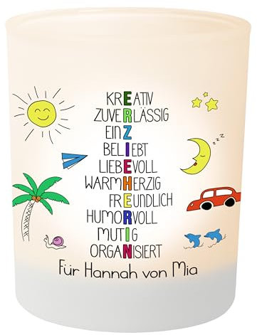 Personalisierter Teelichthalter „Erzieherin - kreativ, einzigartig, liebevoll“ – Teelichtglas, Dankeschön Abschiedsgeschenk - Geschenk zum Abschied im Kindergarten personalisiert mit Wunschtext
