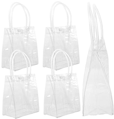 NULYLU 5 Stück Transparente Geschenktüten mit Griffen Praktische Klarsichtbeutel für Weinflaschen Hochzeiten Feiern und Partys Wiederverwendbare Tragetaschen