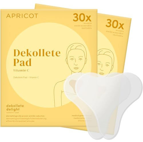 APRICOT 2x Dekollete Pad Antifalten aus medizinischem Silikon mit Vitamin C - Bis zu 60x Wiederverwendbar, Dermatologisch getestet, Vegan & Tierversuchsfrei - Anti Falten Pad
