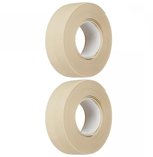 TA-VIGOR Waterproof Seal Caulk Strip Tape Self Adhesive PVC Sealing Tape, Kitchen Bathroom Sink Bathtub Toilet Wall Corner Gap, Mould Proof Flexible Trim Easy to Cut – Beige 22mm x 3.2m 2Pcs