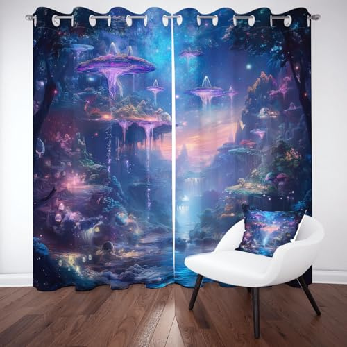 Fantasie Dschungel Verdunklungsvorhänge Kinderzimmer, Sternenhimmel Wald Thermovorhang Kälteschutz, Wasserfall Fluss Schallschutz Gardinen mit Schlaufen Blickdicht Schlafzimmer 2er Set 200x140 cm