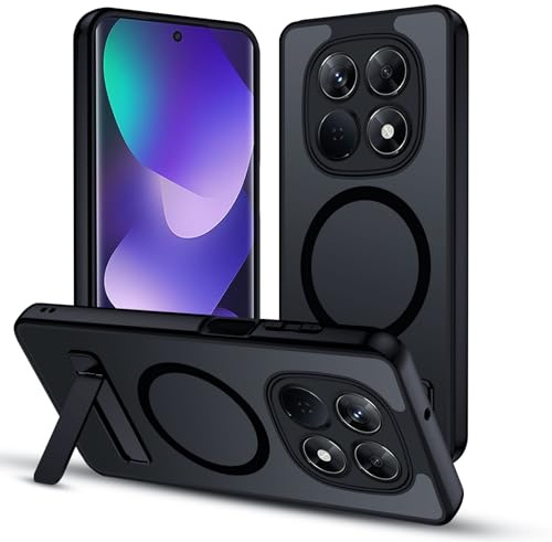 XTCASE für Xiaomi Redmi Note 15 5G Hülle Magnetisch kompatibel mit Magsafe, Matt Transluzente Handy Hülle mit Aluminium-Ständer Stoßfest Handyhülle Kratzfest Hardcase, Schwarz