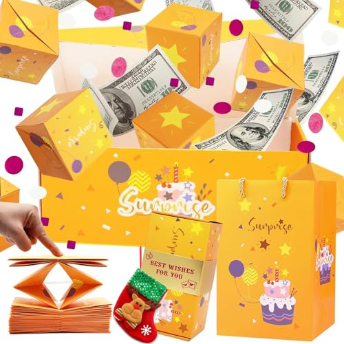 Surprise Gifts Box Explosion for Money, 2025 Neu Explosion Von Überraschungsgeschenkboxen, Pop-Up Surprise Box, für Weihnachten, Geburtstage, Jubiläen, Valentinstag (Gelb-25 Explosionsbox)