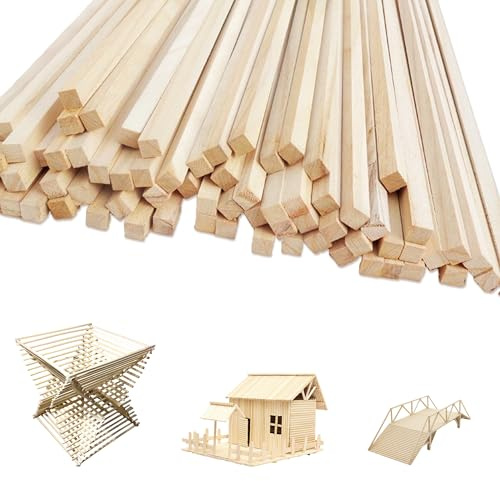 Pushiibee Varillas de Madera Cuadradas, 120 Piezas Palitos de Madera para Manualidades, 30.5×0.3×0.3 cm Listones de Madera Cuadrados para Bricolaje, Maquetas y Modelismo