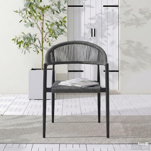 home24 Gartenstuhl in Anthrazit mit wetterfestem Polyrattan, Pulverbeschichtetes Aluminium mit strapazierfähigem Kunststoffgeflecht, Modernes Sitzmöbel für den Einsatz am Gartentisch