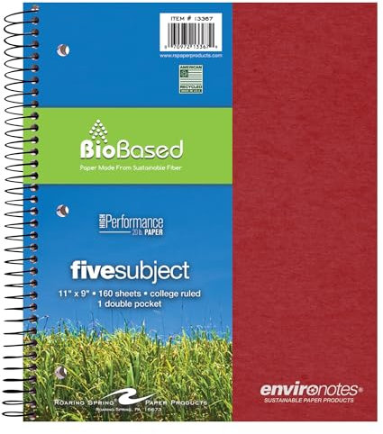 roaring Spring Environotes notebook, Five Subject, 27,9 x 21,6 cm, 160 fogli, College Ruled, 20# Biobase Paper
