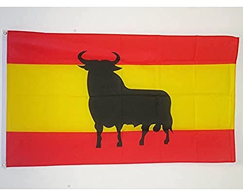 AZ FLAG J_686 Bandiera Spagna con Toro con Occhielli in Metallo, Multicolore, 150 x 90 cm