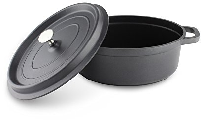 Die-Cast Aluminium, Oval Casserole Dish with Cover Lid, Black, 26 x 20cm, 2.8L