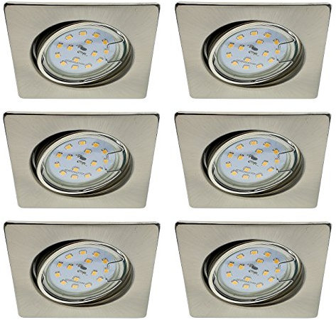 Trango 6er Set LED Einbaustrahler 6729-062S-5WAK Einbauleuchten Strahler schwenkbar & drehbar in Edelstahl-Look inklusive 6x 5 Watt GU10 LED Leuchtmittel Deckenstrahler