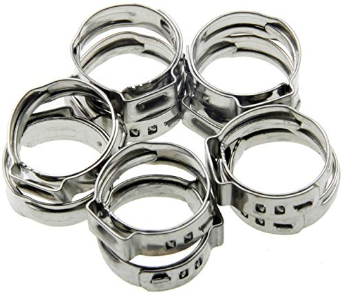 ALKAN 10-tlg. 1-Ohr-Schlauchschellen-Sortiment aus Edelstahl, Spannbereich 15.3-18.5 mm, Silber