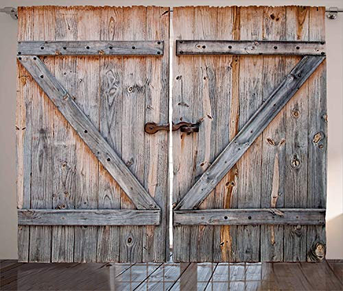 Ambesonne Tende per soggiorno, collezione di decorazioni rustiche, vecchie porte da garage in legno, stile country americano, tendaggi per finestre, set di 2 pannelli, 274 x 213 cm, bianco antico