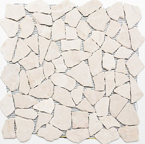 Mosaik Bruch/Ciot uni Biancone Marmor Naturstein Küche, Mosaikstein Format: 15-69x7 mm, Mattengröße: 305x305 mm, 10 Bögen