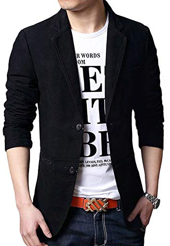 Blazer Casual para Hombre Chaquetas de Traje Slim fit Chaqueta de algodón sólido de un Solo Pecho Abrigo Chaqueta de Dos Botones Casual Blazer Negro