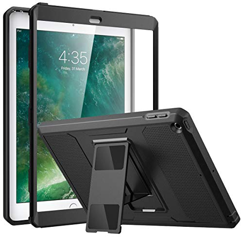 MoKo Funda para iPad 9.7 2018/2017, iPad 6.a Generación/iPad 5.a Generación - Anti-Rasguños Híbrido Resistente con Protector de Pantalla Incorporado & Soporte para iPad 9.7 Pulgada - Negro