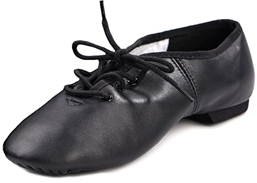 DANCEYOU Jazzschuhe – Feines Leder, Schnürsenkel, Geteilte Sohle – Tanzschuhe für Jugendliche und Erwachsene – Schwarz – Herstellergröße 38 / EU 37
