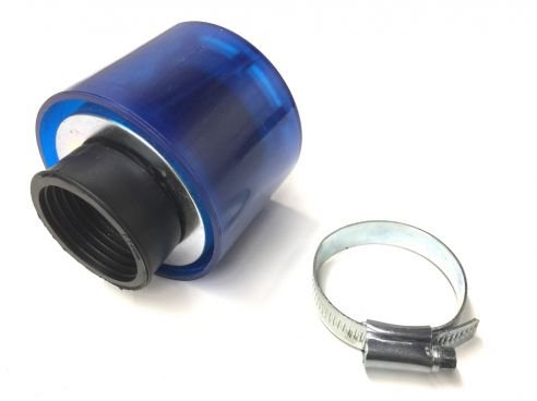 Tuning Sport Luftfilter Blau Rund passend für Roller/Scooter – Hochwertiger Luftfilter mit verstellbarer Schelle, transparent/blau, für Vergaser 38mm Anschluss