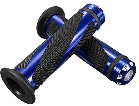 Alamor CNC Aluminium 7/8 Motorradlenker Gummi Hand Griffe-Blau