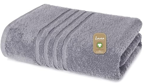 Lavea® Duschtuch 70x140 cm – Hellgrau | 100% Baumwolle – Weiches Frottee Duschtuch, Duschhandtuch Set für Badezimmer, Sport & Wellness, Frottierserie Bali