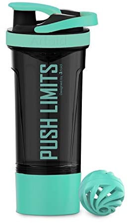 Artoid Mode Eiweiß Protein Shaker Mit Pulverfach Sportgetränke Handwäsche Aquagrün/Schwarz 720ml, Sieb Spiralkugel Veranstalter 200ml Nahrungsergänzungen BPA frei