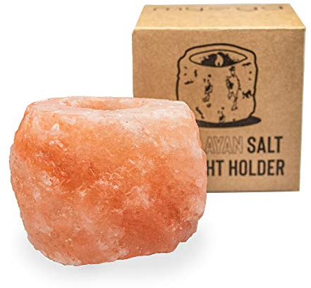 Myga Portacandele con sale dell'Himalaya, autentico portacandele di sale di roccia rosa, portacandele in cristallo naturale, candela per aromaterapia per accessori da meditazione