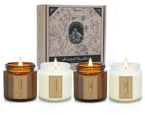 Candles Gifts for Women, 4 Pack Scented Candle Gift Set,Natural Soy Wax Jar Candles, 3.5 Oz Aromatherapy Amber Candles Gifts for Stress Relief, Birthdays, Christmas, Yoga, Bath