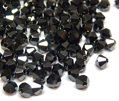 Preciosa Lot de 40 perles tchèques, en cristal de bohème (verre taillé), 4 mm, double cône, différentes couleurs au choix, gris foncé (Jet Hematite Full)