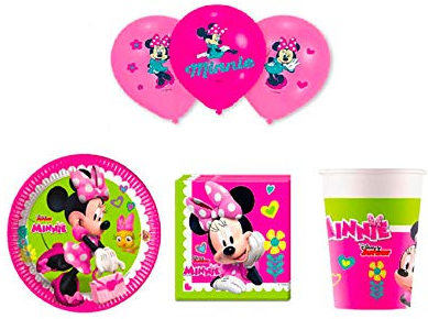Zeus Party Kit Standard Compleanno Minnie con Piatti, tovaglioli, Bicchieri e Palloncini Coordinato TAVOLA Festa addobbi (per 40 Persone)