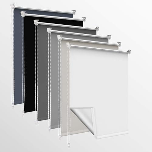 OUBO Verdunklungsrollo, Rollos für Fenster ohne Bohren & mit Bohren, (Weiß, B100cm x H120cm), Verdunkelungsrollo klemmfix Thermo Rollo, Fensterrollo innen lichtundurchlässig