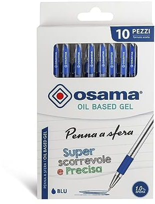 Osama – Gelschreiber-Set mit OBG-Tinte, supergleitend und präzise, 48-Stück-Packung mit 1,0 mm Druckkugelschreiber, Ideal für Schul- und Schreibbedarf, Büro und Universität, Blau