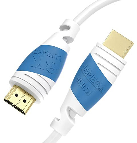 JAMEGA 8K HDMI Kabel 2.1-2m High-Speed Ethernet-Cable - 8K@60Hz 4K@144Hz DSC 48 Gbps 3D HDTV DolbyVision UHD II HDCP 2.3 eARC kompatibel mit PS5, XBOX Series X - Weiß