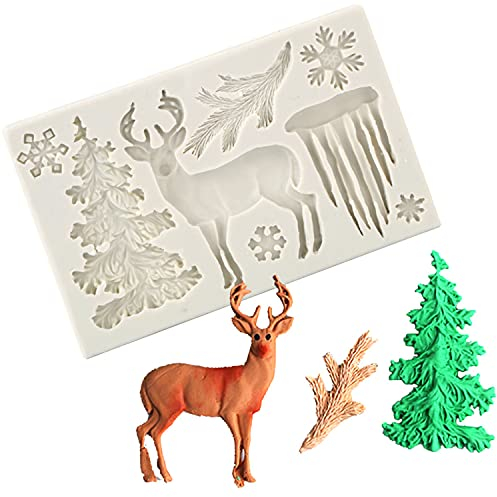 Serlife Silikon-Formen für Weihnachtsbaum, Elch, Schneeflocke, Eiszapfen, Süßigkeiten für Schokolade, Zucker, Kuchendekoration (grau)