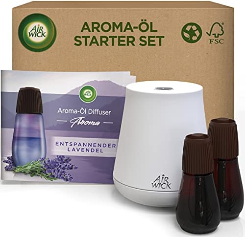 Air Wick Aroma-Öl – Starter Set – Diffuser mit ätherischen Ölen – Raumduft Entspannender Lavendel – 2 x 20 ml Nachfüllern + Gerät