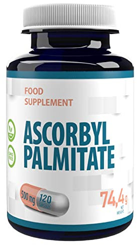Palmitate d'ascorbyle 500mg 120 gélules végétaliennes, très puissantes, sans agents de remplissage ou de charge, sans OGM
