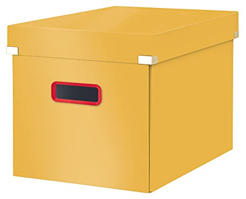 Leitz Click & Store große Aufbewahrungsbox Cube, Faltbare Aufbewahrungsbox mit Deckel, Stabiler Premium-Karton, zum Transport und zur Ablage von Dokumenten, Cosy Serie, Warmes Gelb, 53470019