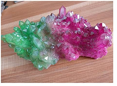 KAUG Hermosa Luz Verde y Rojo Aura de Cuarzo Cristal de Cuarzo Titanio Bismuth Silicon Cluster Rainbows Piedras Naturales y minerales