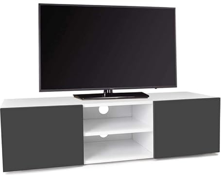 IDMarket - Meuble TV 113 cm ELI Blanc Portes Gris Anthracite